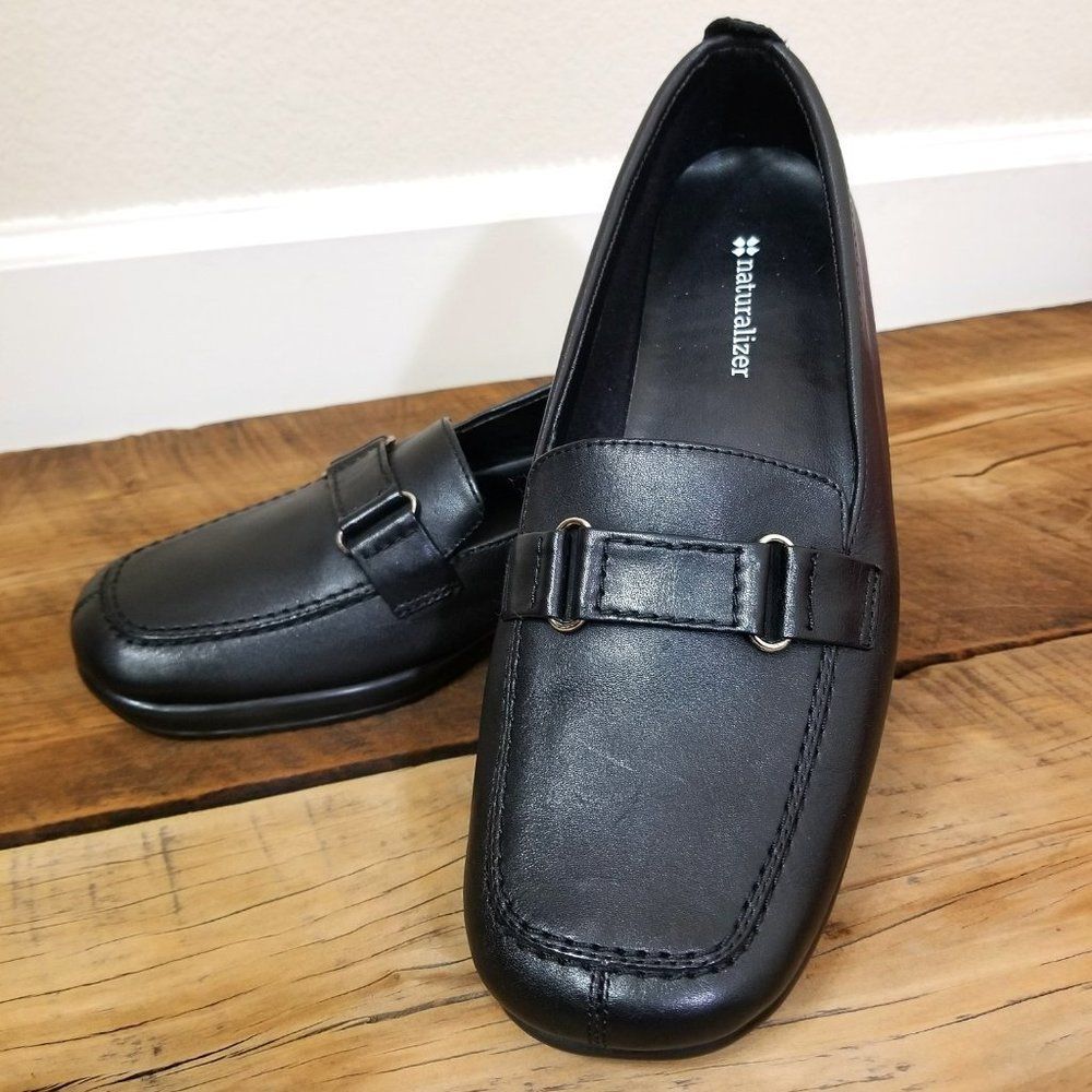 Naturalizer Loafers Square Toe Buckle Black Size 7 1/2